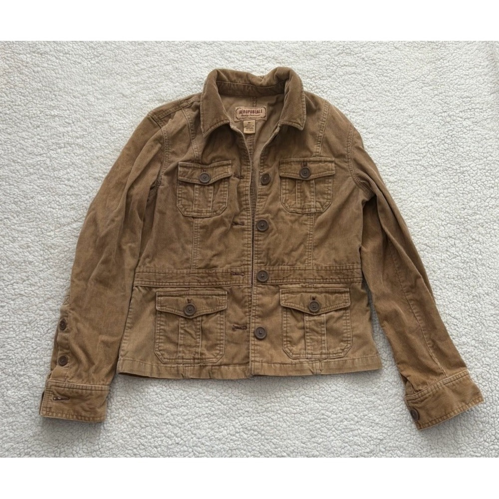 Vintage Aeropostale Corduroy Utility Jacket Blazer Brown Tan Cargo Coat Y2K Sz M